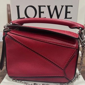 Authentic Loewe Puzzle nano leather shoulder bag Red